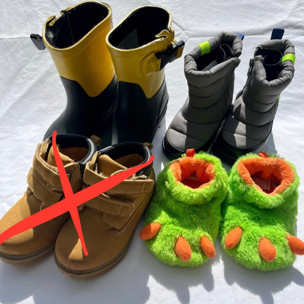 Lot of 3 Toddler Boys Size 5/6 Rain Boots Snow Boots Monster Slippers